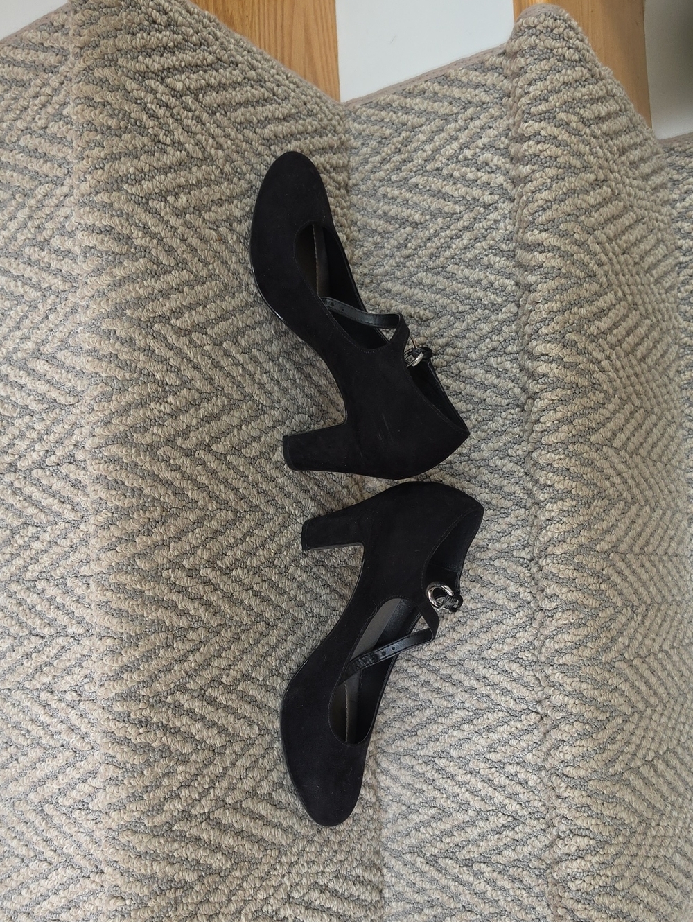 Kelly & Katie Black Suede Mary Jane Block Heel Pumps